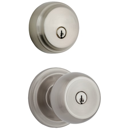 Brinks Home Security Brinks Push Pull Rotate Stafford Satin Nickel Entry Knob and Single Cylinder Deadbolt KW1 1.75 in. 23081-119